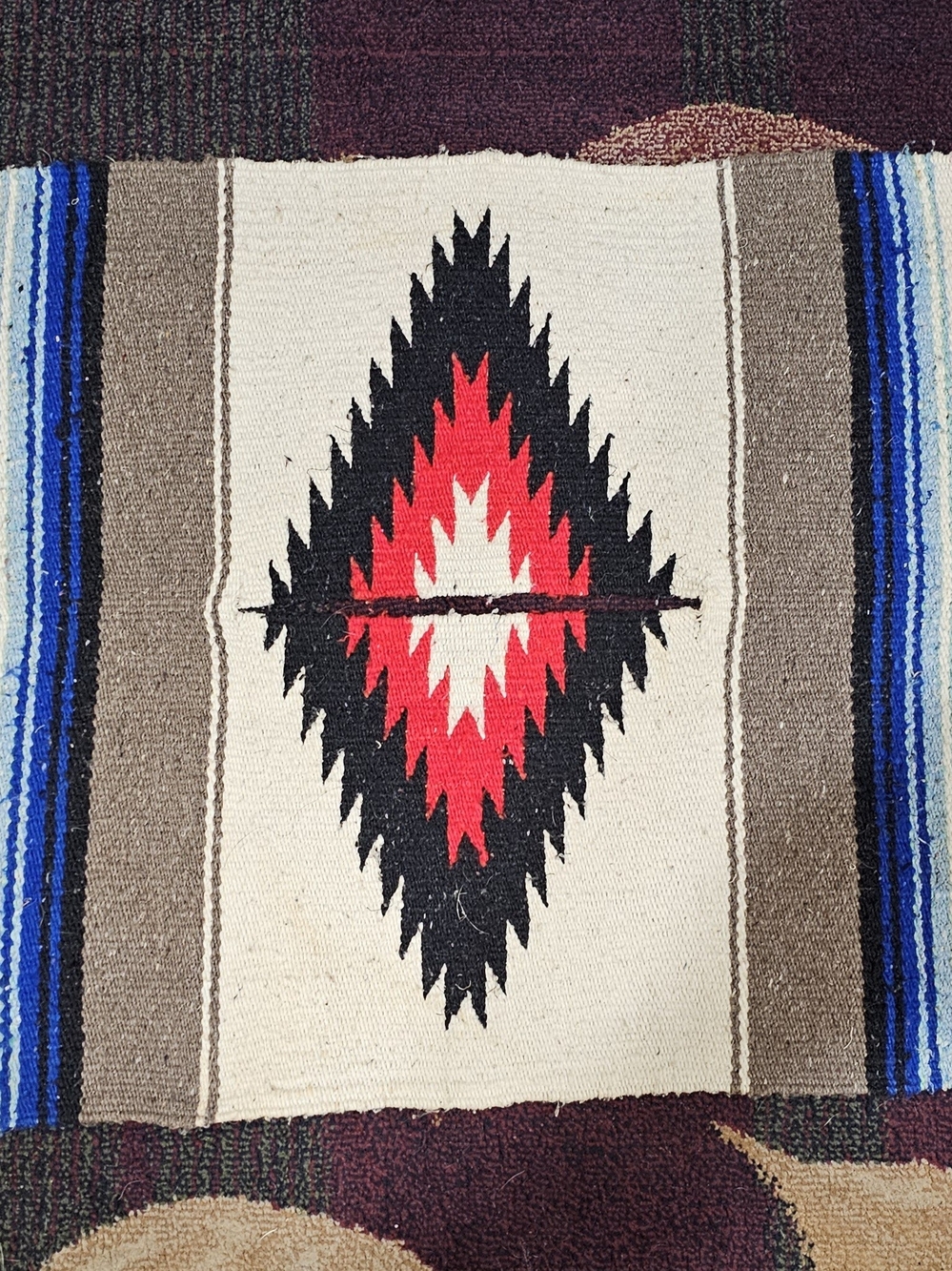 Mid-Century Native Style Child's Wool Poncho – 40x20 Hand-Loomed Textile